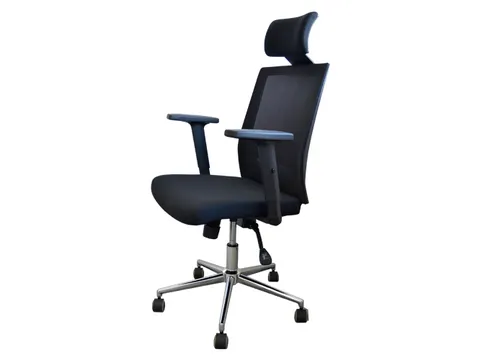 Bureaustoel Ergo met hoofdsteun Stof Zwart Netrug