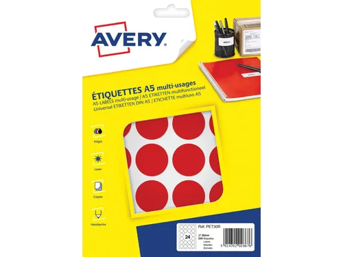 PET30R ronde markeringsetiketten diameter 30 mm rood