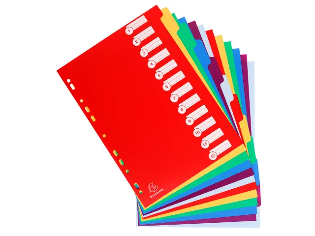 Intercalaires polypropylène opaque semi rigide 12 positions - A4 - Co