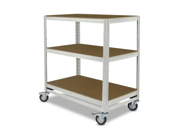 Etagewagen,Draagverm. 150Kg,3Etage(S),Houten Legbordetage,Lichtgrijs