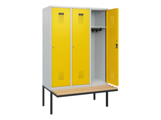 locker met bank,HxBxD 1950x1200x815mm,3vak,vak B 400mm,cilinderslot