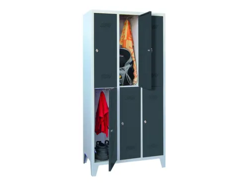 dubbeldekse locker,HxBxD 1850x900x500mm,3x2vak.,RAL7035,front RAL7016