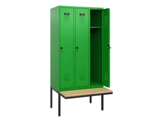 locker met bank,HxBxD 1950x900x815mm,3vak,vak B 300mm,draaigrendel - 1