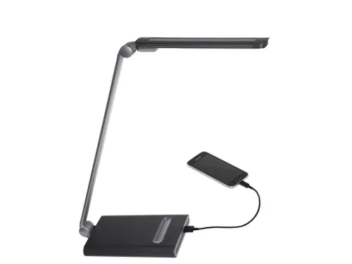 Bureaulamp LED MAULpure, dimbaar, USB-poort Zilver