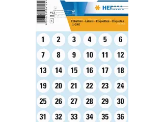 Etiket Herma 4124 Rond 12mm Getallen 1-240 Wit Zwart 5 vel - 2