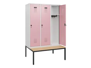 locker met bank,HxBxD 1950x1200x815mm,3vak,vak B 400mm,draaigrendel - 1