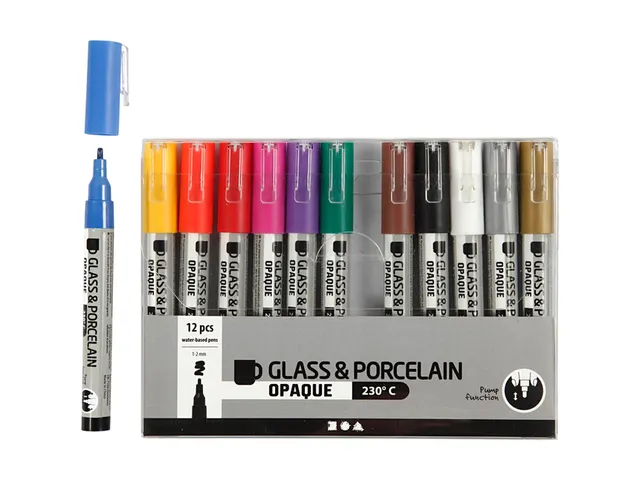 Glas- & Porseleinstiften Creativ Company 1-2mm set à 12 kleuren
