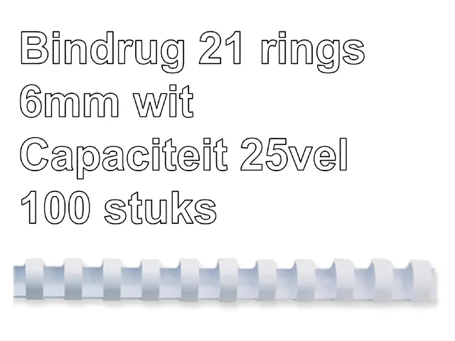 Bindrug Fellowes 6mm 21-rings A4 wit 100stuks