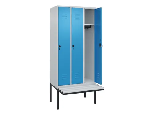 locker met bank,HxBxD 2120x900x815mm,3vak,vak B 300mm,draaigrendel