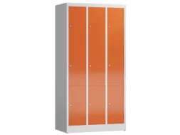 Lockerkast 1800x870x500mm 3x3 vakken cilinderslot, sokkel, RAL3000