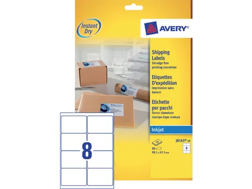 Etiket Avery J8165-10 99.1x67.7mm Inkjet Wit 80 stuks