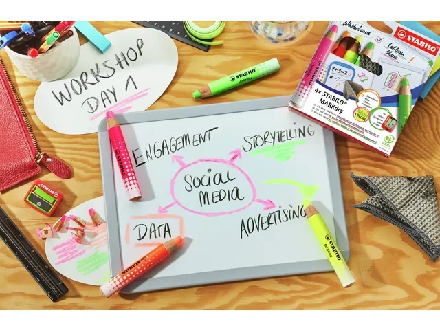 Whiteboardpotlood STABILO MARKdry 4 stuks neon kleuren