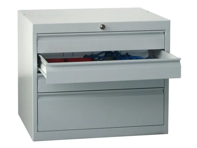 ladekast,HxBxD 600x715x600mm,4lade(n),cil.-slot,RAL7035,front RAL3000