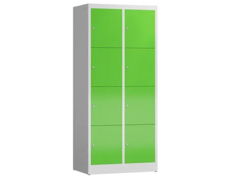 Lockerkast 1800x800x500mm 2x4 vakken cilinderslot, sokkel, RAL6018