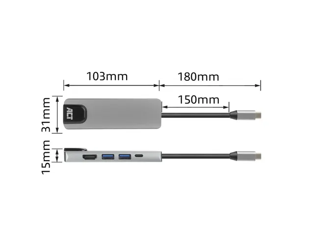 Dockingstation ACT USB-C 4K voor 1 HDMI monitor