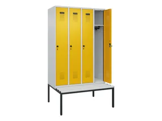 locker met bank,HxBxD 2120x1200x815mm,4vak,vak B 300mm,draaigrendel - 1