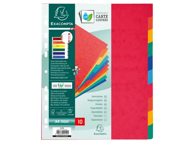 Tabbladen glanskarton 225g 10-delig A4 maxi Assorti