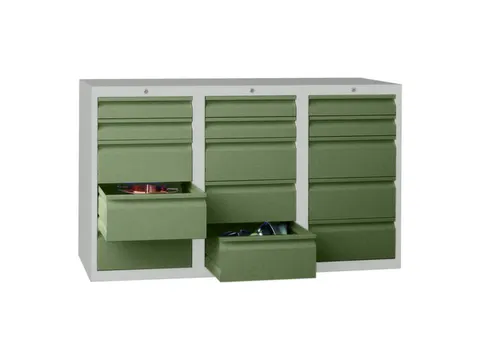 ladekast HxBxD 900x1500x500mm 15laden RAL7035 front RAL6011