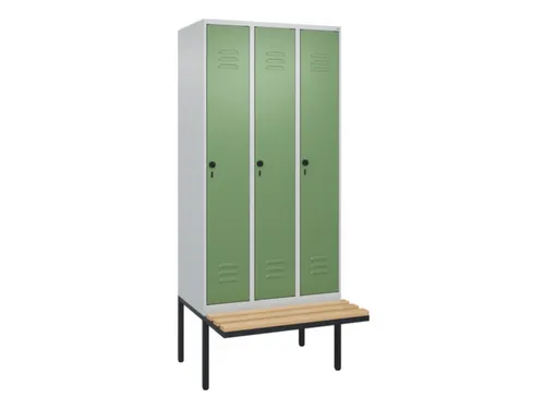 locker met bank,HxBxD 2120x900x815mm,3vak,vak B 300mm,draaigrendel