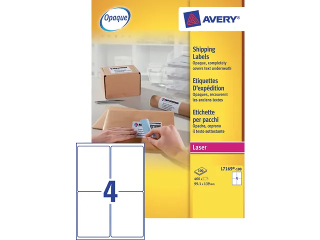 Verzendetiket Avery QuickPeel L7169-100 99.1x139mm Wit 400 Stuks