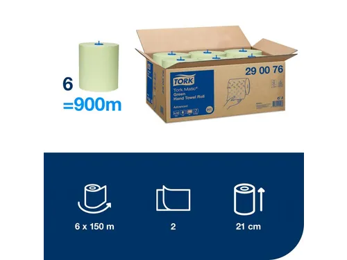 Tork 290076 H1 Matic Advanced Handdoekrol Groen 2-laags 150m 6 rollen