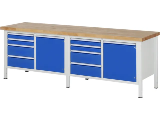 werkbank,HxBxD 840-1040x2500x700mm,beukblad,draagverm. 1250kg