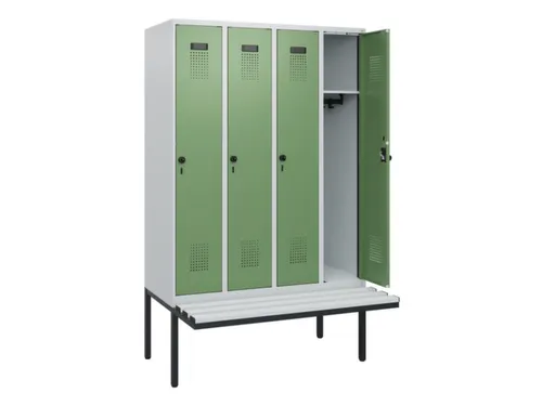 locker met bank,HxBxD 1950x1200x815mm,4vak,vak B 300mm,draaigrendel