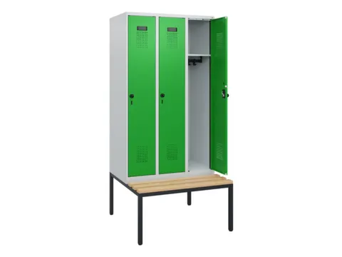 locker met bank,HxBxD 1950x900x815mm,3vak,vak B 300mm,draaigrendel