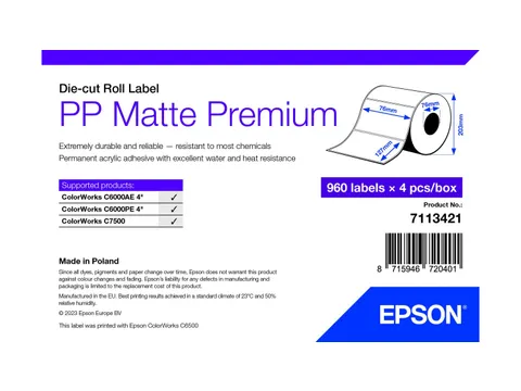Epson 7113421, Wit, Zelfklevend printerlabel, Gestanste etiket, Rol, I