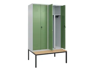 PBM-locker met bank,HxBxD 2120x1200x815mm,4vak,vak B 300mm - 2
