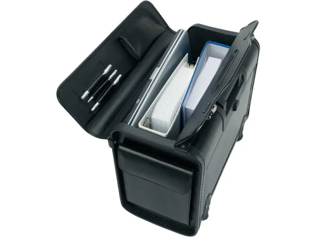 Pilotenkoffer Alassio SILVANA. Zwart leer.