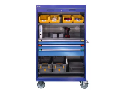 Mobiele roldeurkast 1813x1005x691mm 3xStalen bodem 3laden Duifblauw