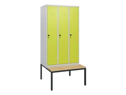 locker met bank,HxBxD 1950x900x815mm,3vak,vak B 300mm,draaigrendel