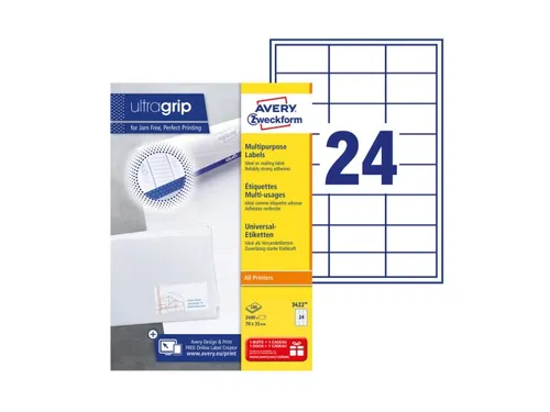 Etiket Avery Zweckform 3422 70x35mm wit 2400stuks