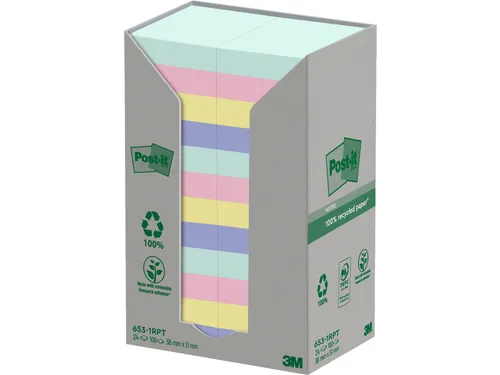 Memoblok 3m Post-it 653 38x51mm 24 Stuks Recycled Assorti