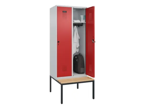 locker met bank,HxBxD 2120x800x815mm,2vak,vak B 400mm,draaigrendel