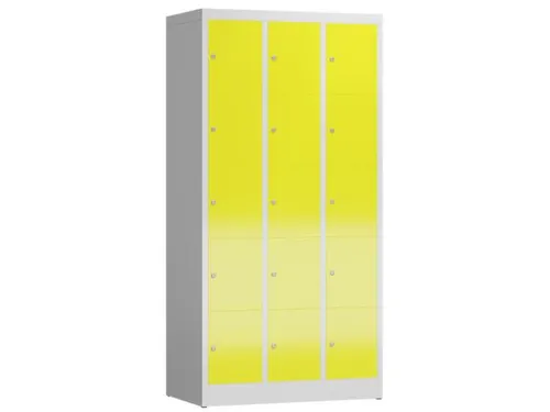 Lockerkast 1800x870x500mm 3x5 vakken cilinderslot, sokkel, RAL1018
