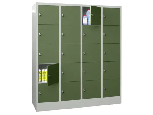 lockerkast,HxBxD 1850x1600x500mm,4x5vakken,RAL7035,front RAL6011