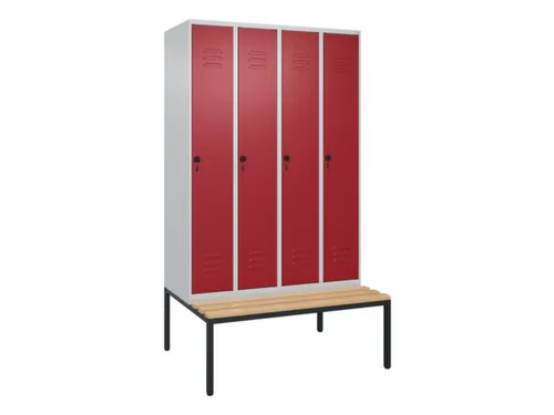 locker met bank,HxBxD 2120x1200x815mm,4vak,vak B 300mm,draaigrendel