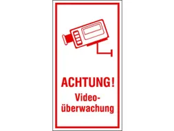 waarschuwingsetiket,Let op! Videobewaking,PVC,rood/wit,om te verlijmen