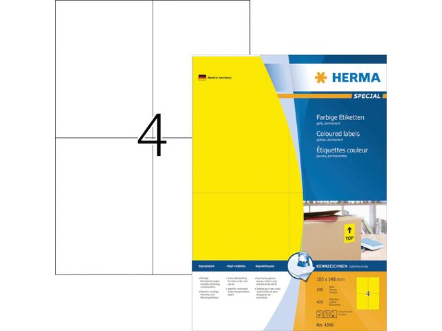 Etiket Herma 4396 105x148mm A4 Geel 400 Stuks permanent | HermaLabels.nl