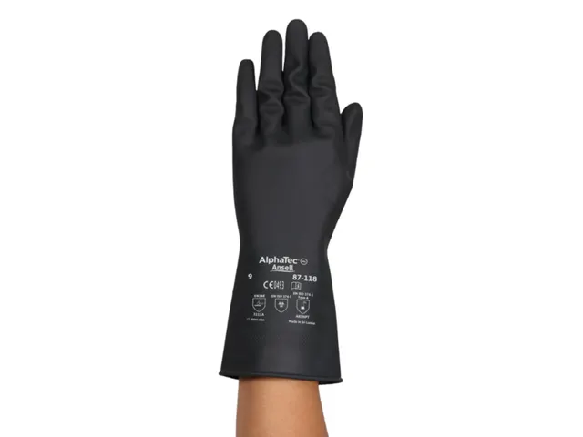 Ansell AlphaTec 87-118 natuurrubberen latex handschoen Zwart maat 8.5