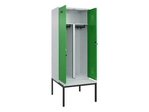 PBM-locker met bank,HxBxD 2120x800x815mm,2vak,vak B 400mm,draaigrendel