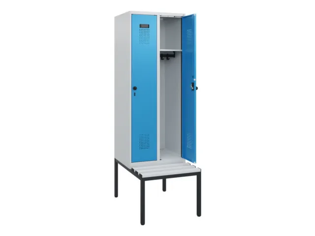 locker met bank,HxBxD 1950x600x815mm,2vak,vak B 300mm,draaigrendel