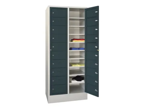 Wasgoedkast 1850x770x500 2x10 Vakken Sokkel Ral7035 Front Ral7016