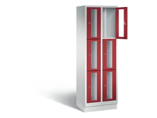 Lockerkast 1800x610x500mm 2x3 vakken Cilinderslot, Sokkel, RAL3003 - 1