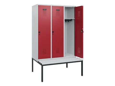 locker met bank,HxBxD 1950x1200x815mm,3vak,vak B 400mm,draaigrendel