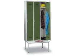 locker met bank,HxBxD 2150x1200x500mm,3vak,RAL7035,front RAL6011