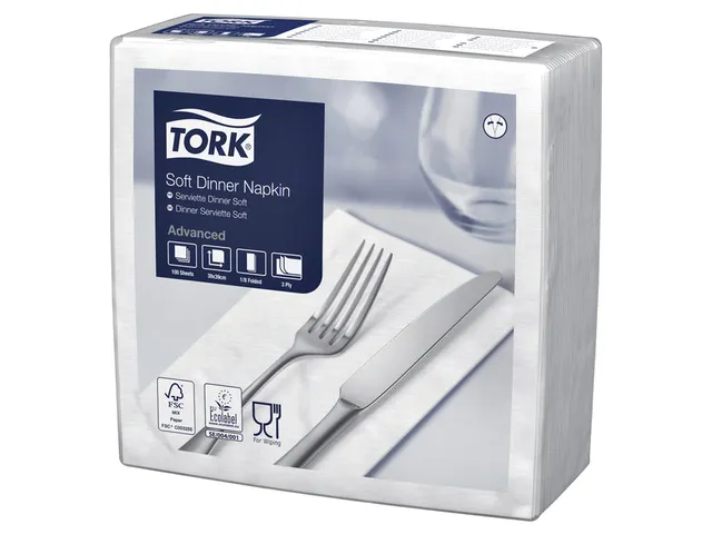 Servetten Tork 477579 Soft dinner 3-laags 39x39cm wit 100st.
