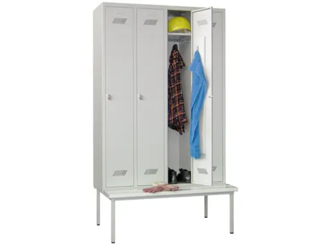 locker met bank,HxBxD 2150x1200x500mm,4vak,RAL7035,front RAL6011